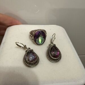💜 Sterling Silver Mystic Topaz Ring & Earrings Set 💜